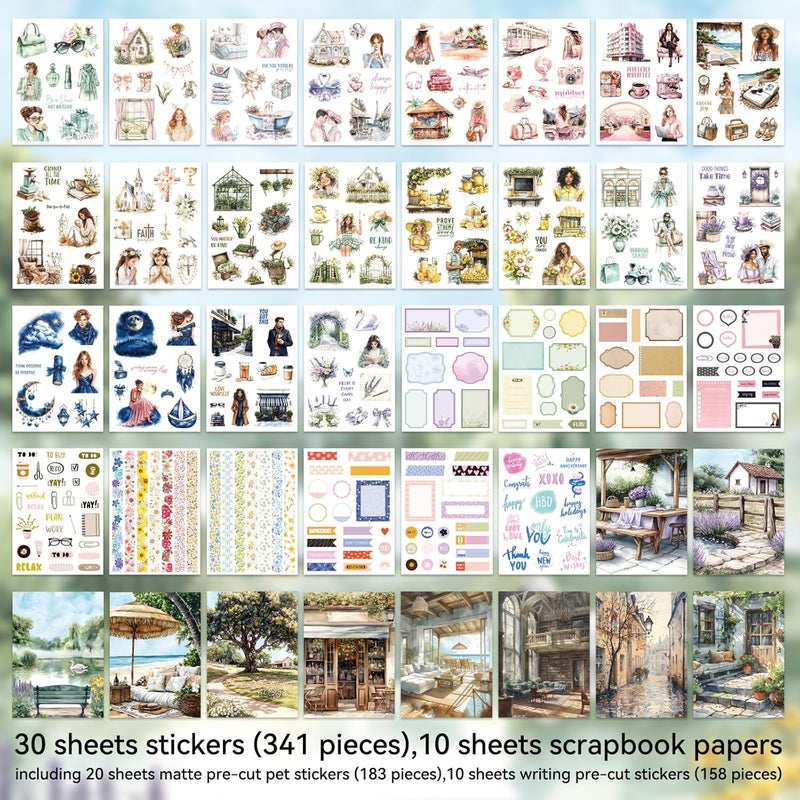 Bomichi People Sticker Book for aldult Girl, 30 Sheets 341 Pcs Stickers & 10 Sheets Scrapbook Paper for Journaling Scrapbooking Bullet Journals Planners Letter Card Making Collage Art Crafts - Image 4